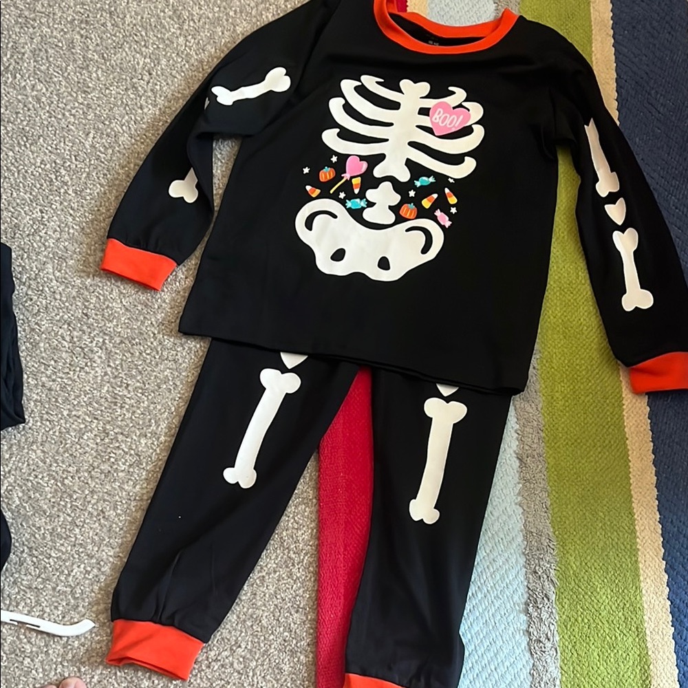 Kids Skeleton Pajamas - Black and Orange